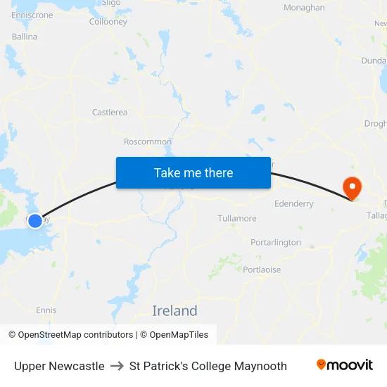 Upper Newcastle to St Patrick's College Maynooth map