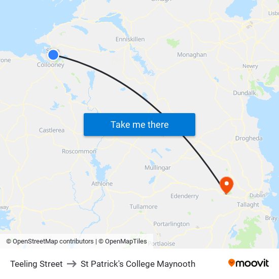 Teeling Street to St Patrick's College Maynooth map