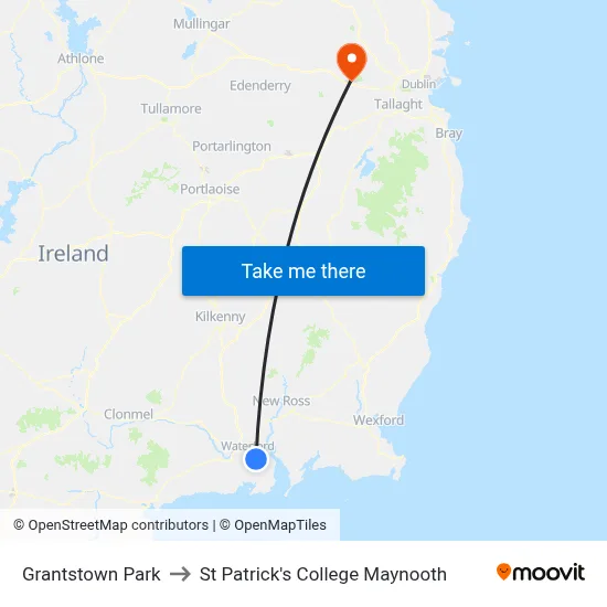 Grantstown Park to St Patrick's College Maynooth map