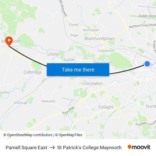 Parnell Square East to St Patrick's College Maynooth map