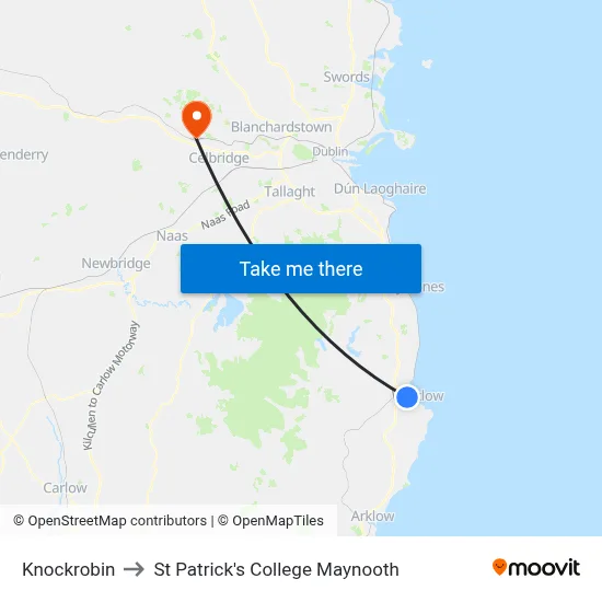 Knockrobin to St Patrick's College Maynooth map