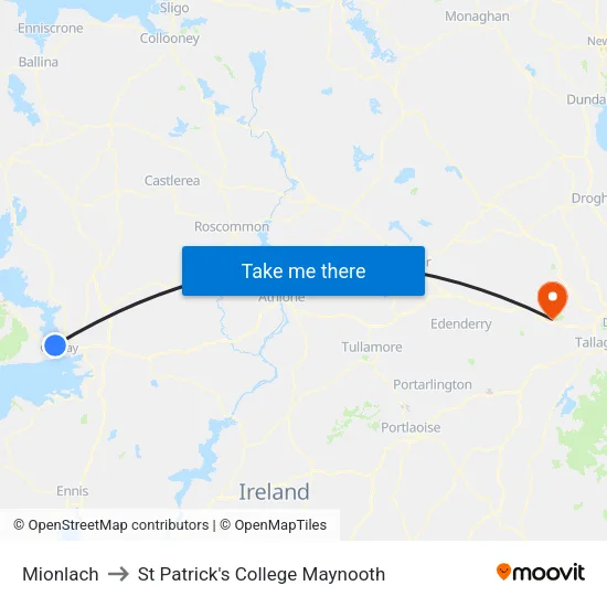 Mionlach to St Patrick's College Maynooth map