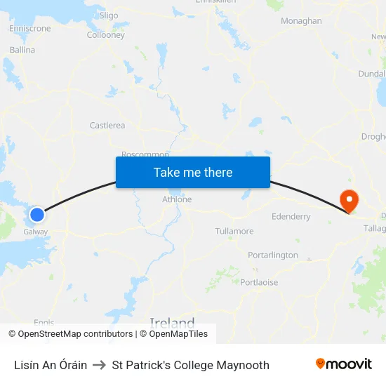 Lisín An Óráin to St Patrick's College Maynooth map