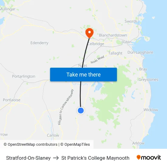 Stratford-On-Slaney to St Patrick's College Maynooth map