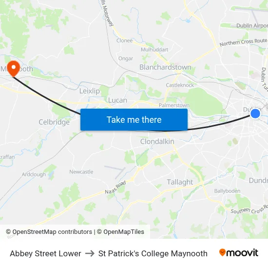 Abbey Street Lower to St Patrick's College Maynooth map