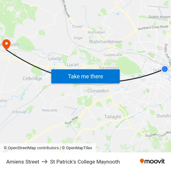 Amiens Street to St Patrick's College Maynooth map