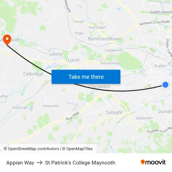 Appian Way to St Patrick's College Maynooth map