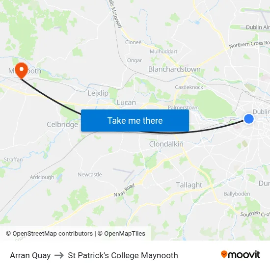 Arran Quay to St Patrick's College Maynooth map
