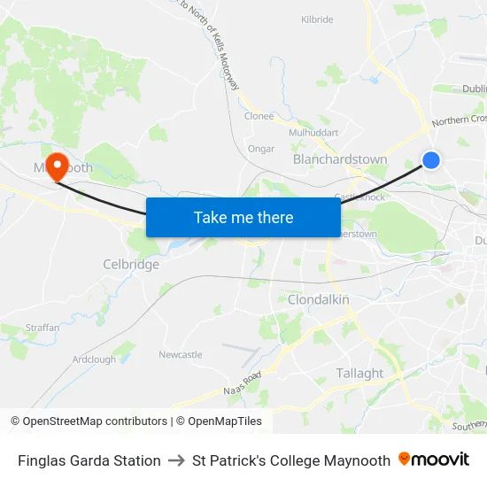 Finglas Garda Station to St Patrick's College Maynooth map