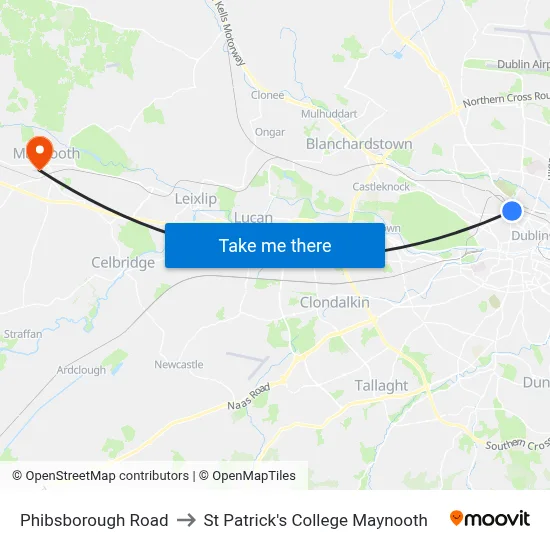 Phibsborough Road to St Patrick's College Maynooth map