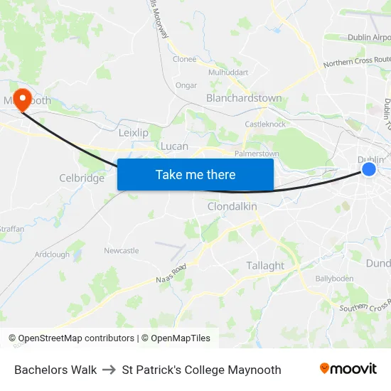 Bachelors Walk to St Patrick's College Maynooth map