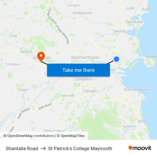 Shantalla Road to St Patrick's College Maynooth map