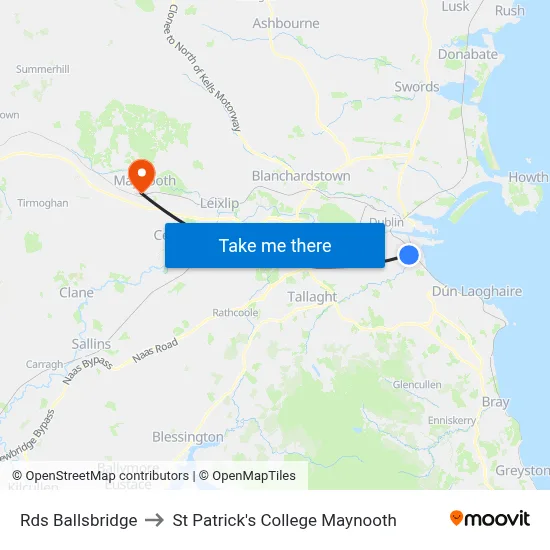 Rds Ballsbridge to St Patrick's College Maynooth map