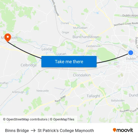 Binns Bridge to St Patrick's College Maynooth map