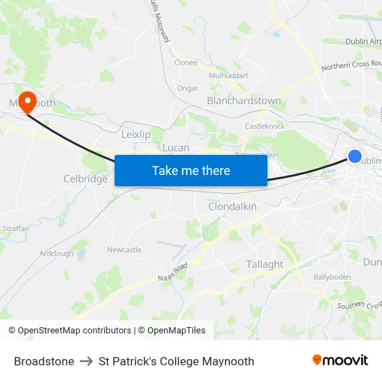 Broadstone to St Patrick's College Maynooth map