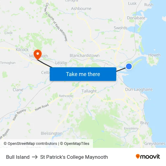 Bull Island to St Patrick's College Maynooth map