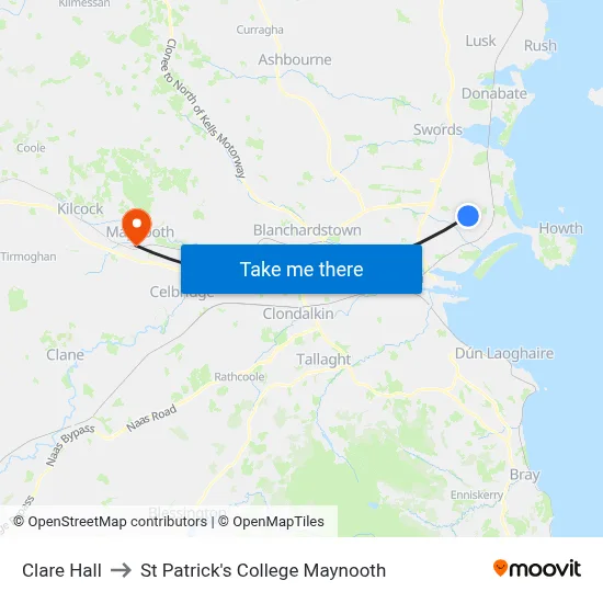Clare Hall to St Patrick's College Maynooth map