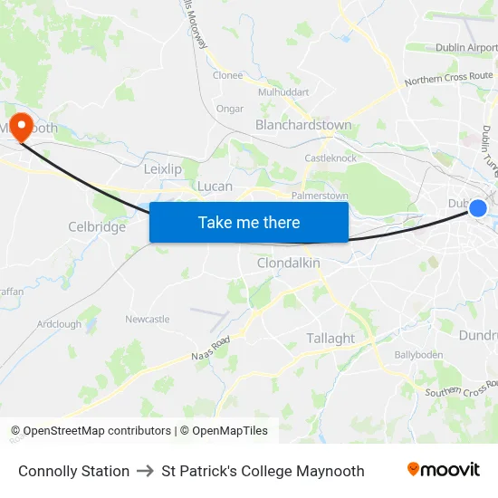 Connolly Station to St Patrick's College Maynooth map