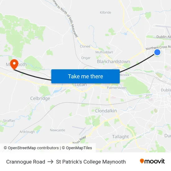 Crannogue Road to St Patrick's College Maynooth map