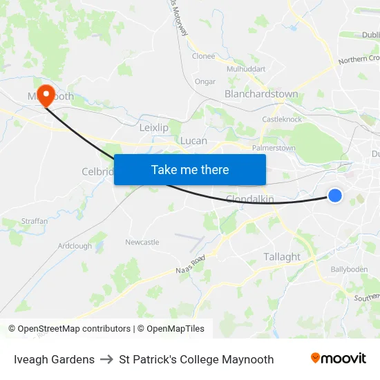 Iveagh Gardens to St Patrick's College Maynooth map