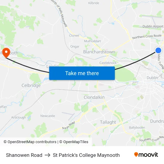 Shanowen Road to St Patrick's College Maynooth map