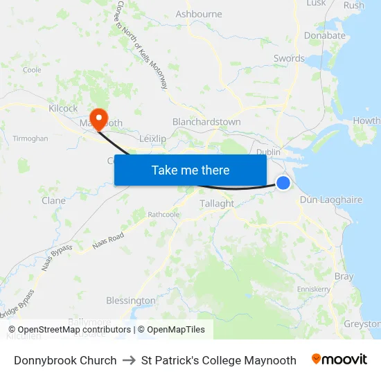 Donnybrook Church to St Patrick's College Maynooth map