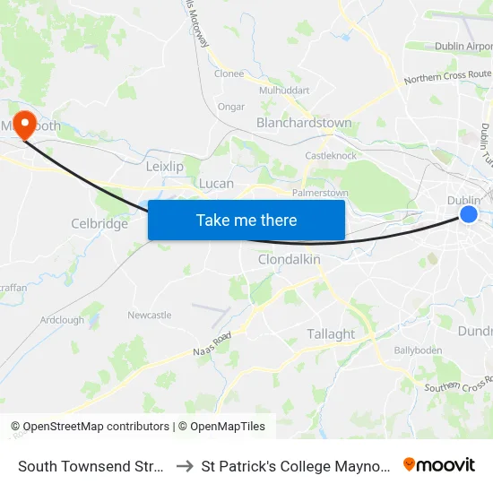 South Townsend Street to St Patrick's College Maynooth map