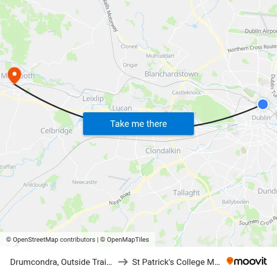 Drumcondra, Outside Train Station to St Patrick's College Maynooth map