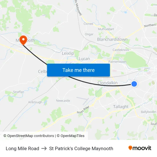 Long Mile Road to St Patrick's College Maynooth map