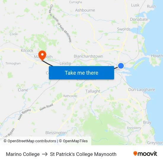 Marino College to St Patrick's College Maynooth map