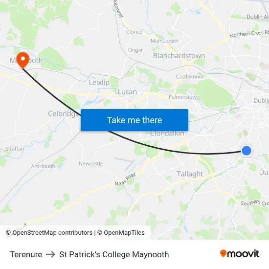 Terenure to St Patrick's College Maynooth map