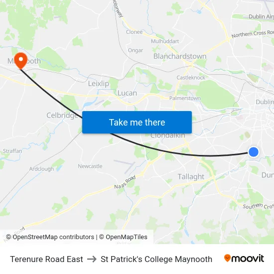 Terenure Road East to St Patrick's College Maynooth map