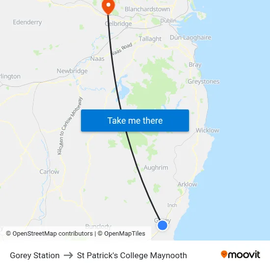 Gorey Station to St Patrick's College Maynooth map