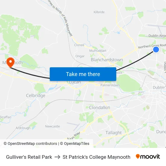 Gulliver's Retail Park to St Patrick's College Maynooth map