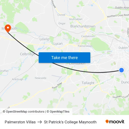 Palmerston Villas to St Patrick's College Maynooth map