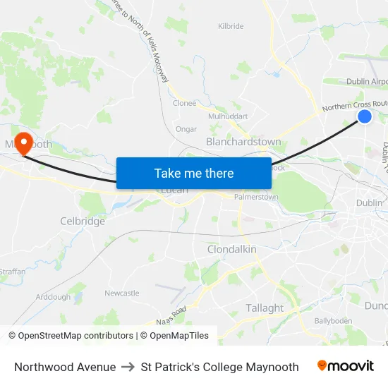 Northwood Avenue to St Patrick's College Maynooth map