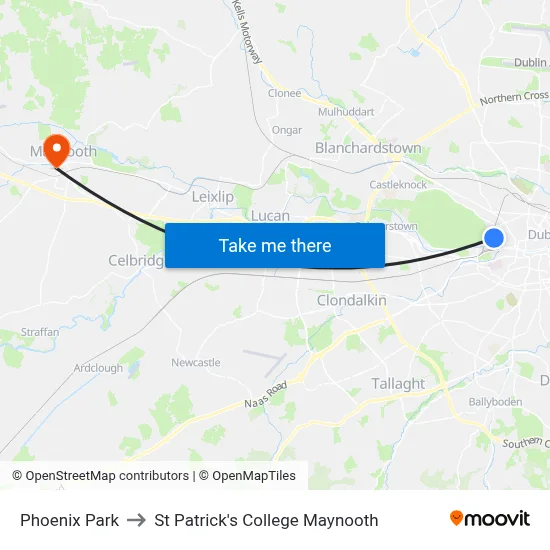 Phoenix Park to St Patrick's College Maynooth map