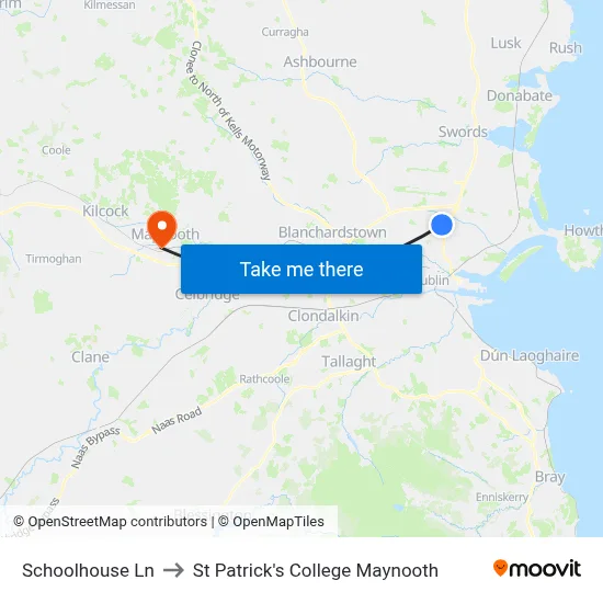 Schoolhouse Ln to St Patrick's College Maynooth map