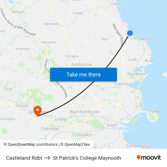 Castleland Rdbt to St Patrick's College Maynooth map