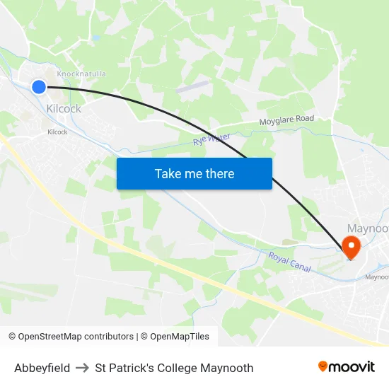 Abbeyfield to St Patrick's College Maynooth map