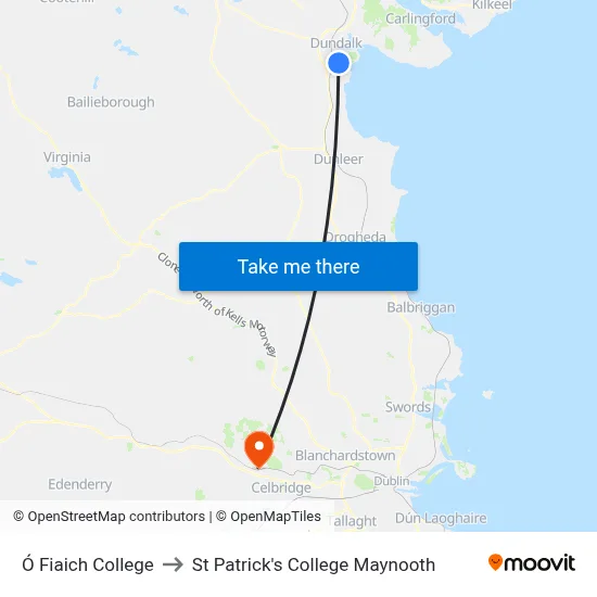 Ó Fiaich College to St Patrick's College Maynooth map