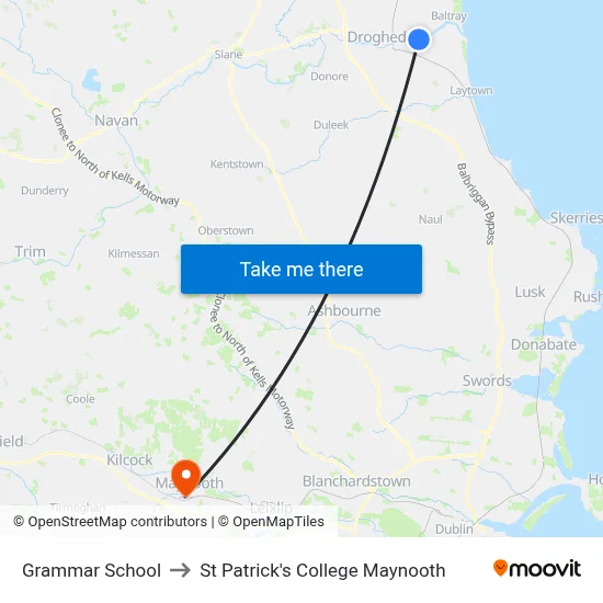 Grammar School to St Patrick's College Maynooth map