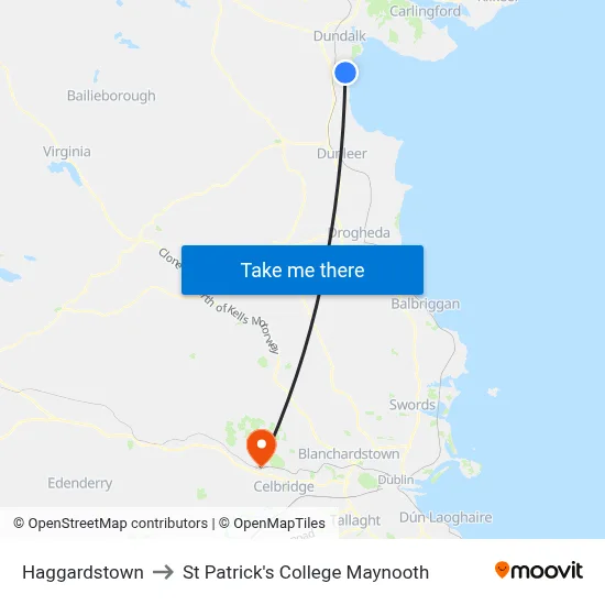 Haggardstown to St Patrick's College Maynooth map