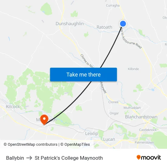 Ballybin to St Patrick's College Maynooth map