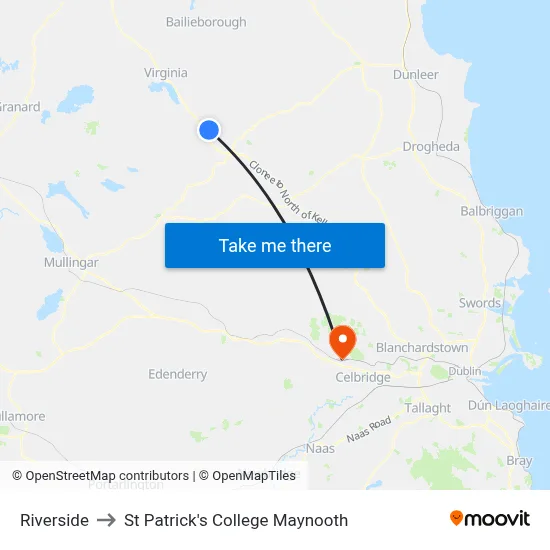 Riverside to St Patrick's College Maynooth map