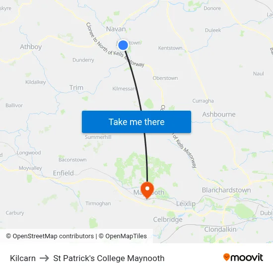 Kilcarn to St Patrick's College Maynooth map