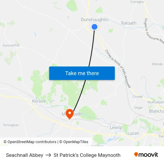 Seachnall Abbey to St Patrick's College Maynooth map