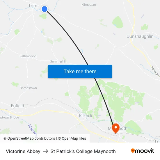 Victorine Abbey to St Patrick's College Maynooth map