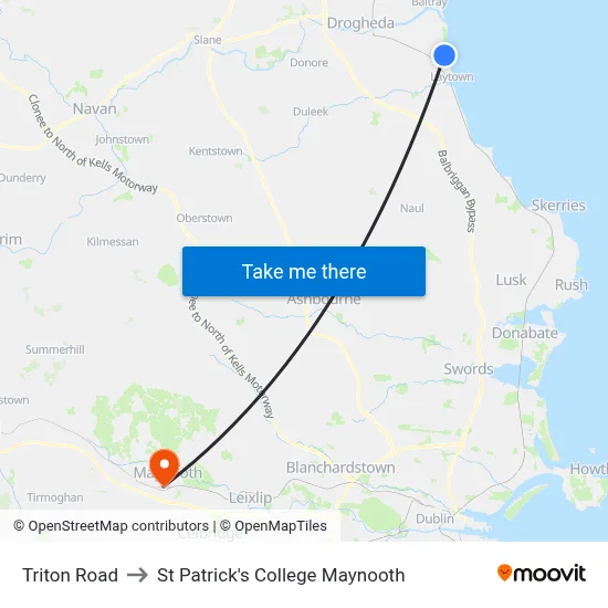 Triton Road to St Patrick's College Maynooth map