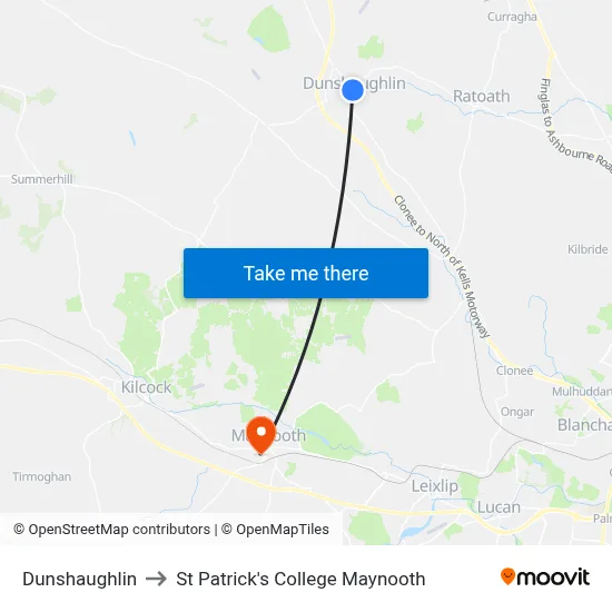 Dunshaughlin to St Patrick's College Maynooth map
